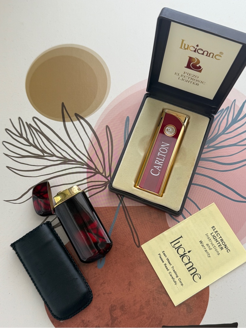 Lucienne Carlton Red & Gold Piezo Electronic Lighter Lot of 2